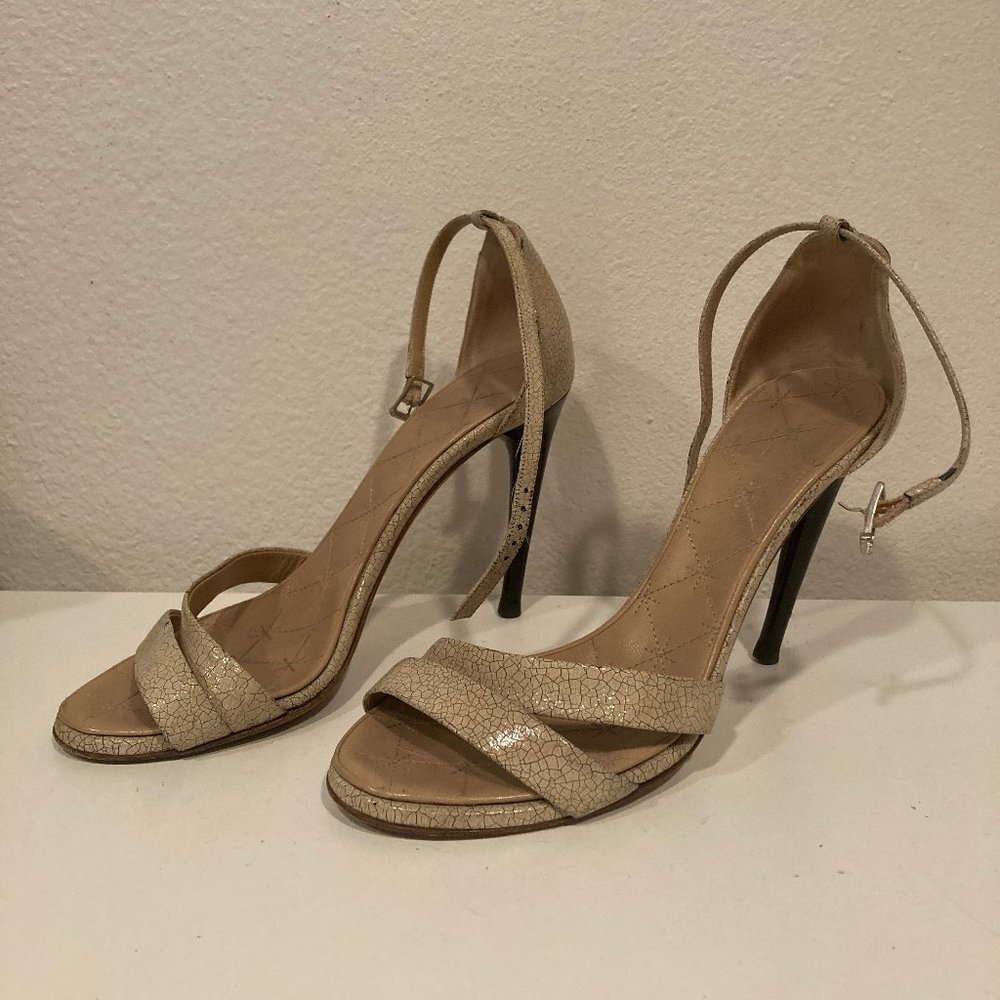 Chanel G24887 D'Orsay Beige Black Stiletto Sandals